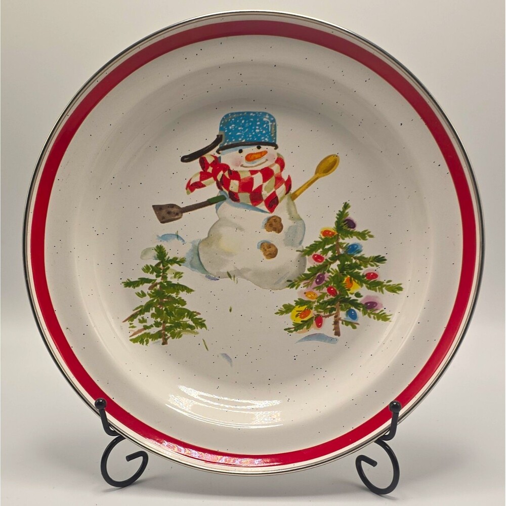 Vintage Hallmark Mitford Snowman Enamelware Pie Plate 10" Jan Karon Christmas